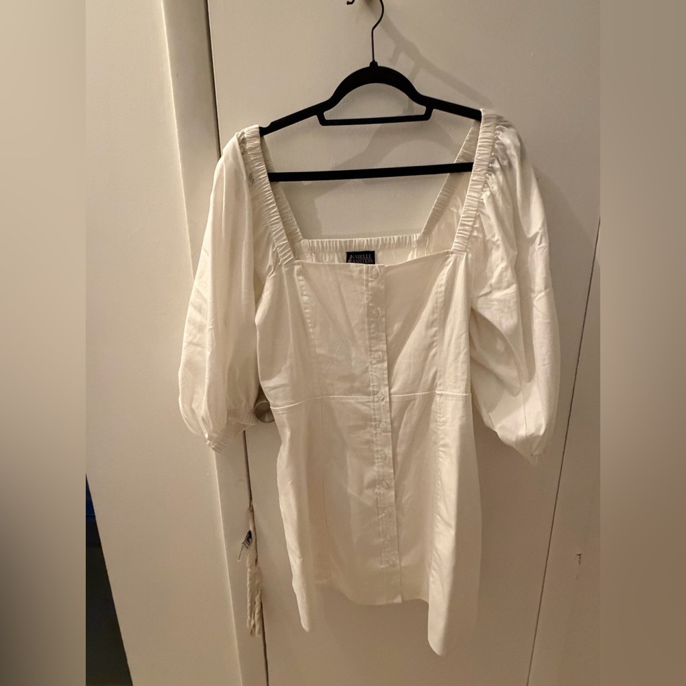 Danielle Bernstein White Square Neck Puff Sleeve Mini Dress Size 12